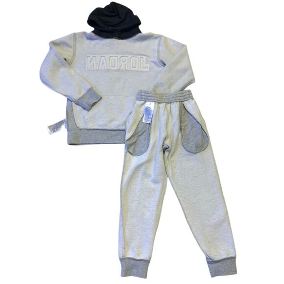 Jordans Boys Jogger Set Gray Black Fleece Pants Small Hoodie Medium Sporty Gym - Picture 9 of 16